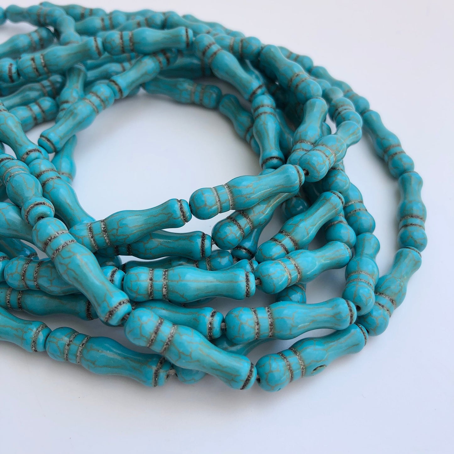 Turquoise Blue Gemstone Calabash Bead 27x7mm Column Tube Beads 14 Piece Strand