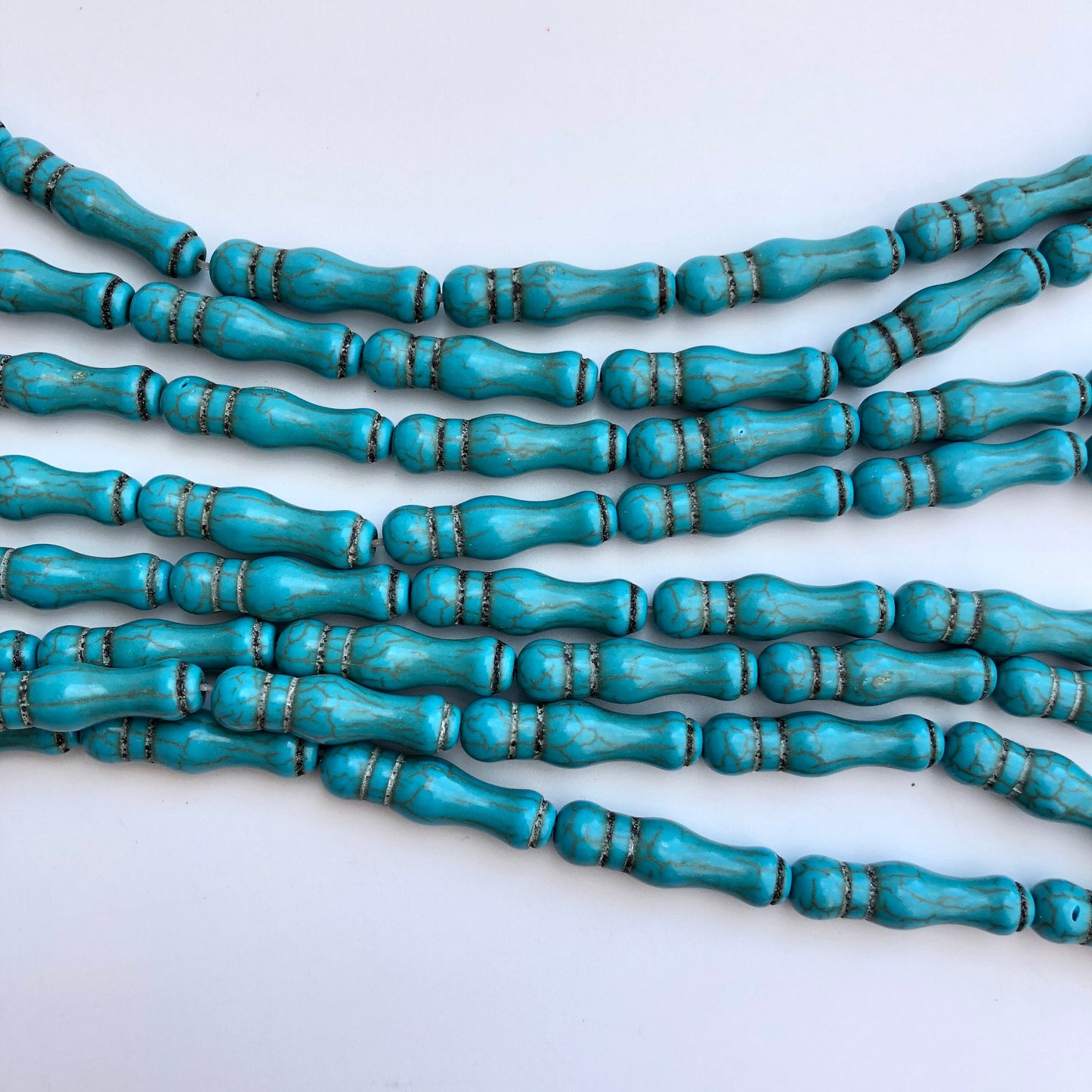 Turquoise Blue Gemstone Calabash Bead 27x7mm Column Tube Beads 14 Piece Strand