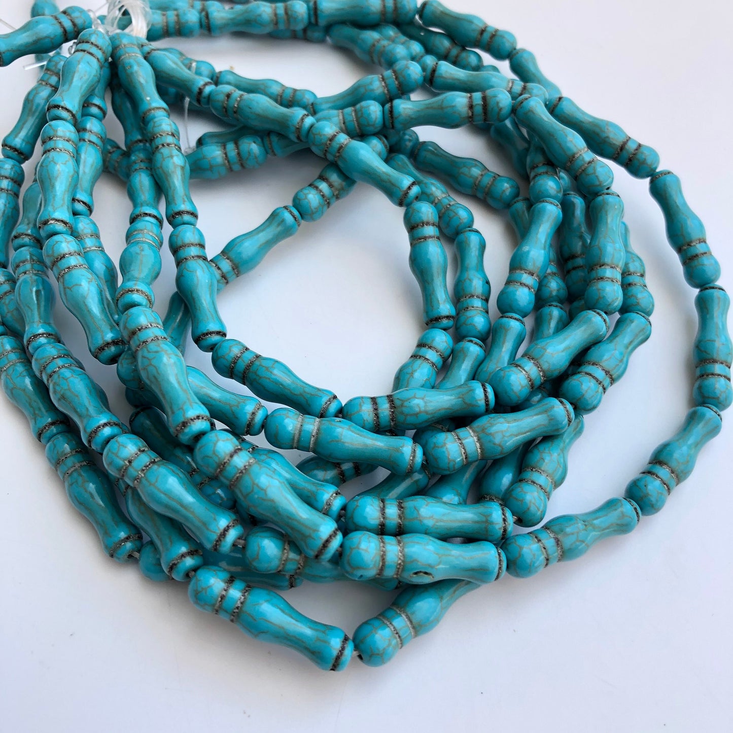 Turquoise Blue Gemstone Calabash Bead 27x7mm Column Tube Beads 14 Piece Strand