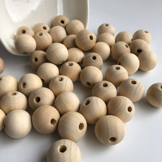 Natural Unpainted Macrame Wood Bead 20mm Round Raw Unfinished Craft Bead 25 Pieces