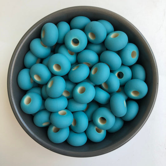 Cyan Blue Rubberized Macrame Beads 16x9mm Rondelle Donut Bead 20 Pieces