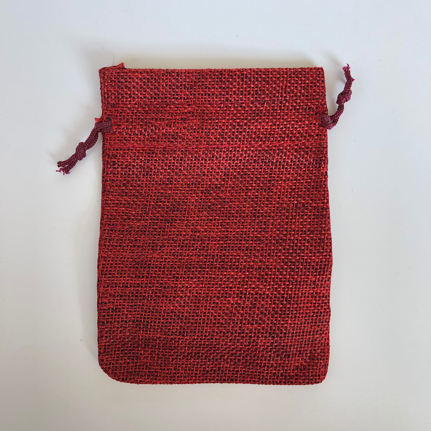 Red Draw String Pouch, Gift Bag Jute Linen Fabric 13x9cm, 5pcs