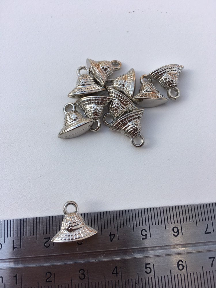 Silver Hat Bell CCB Plastic Charm 14x12mm Jewellery Making Craft Charms