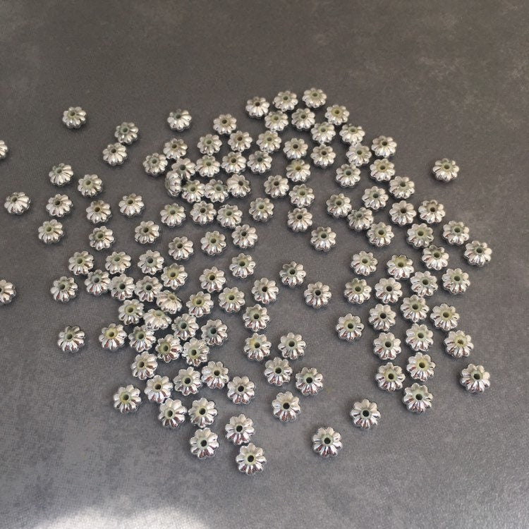 Silver Plastic Spacer Beads 6mm Flower Rondelle DIY Jewellery Making Craft Bead 150 Pieces