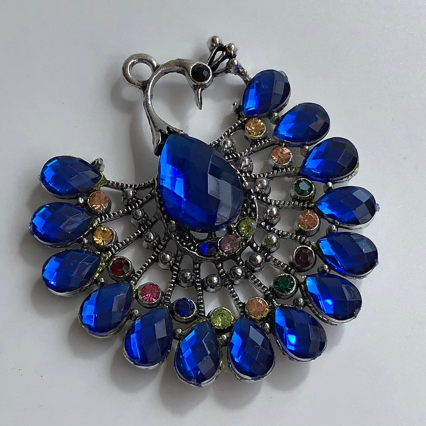 Big Peacock Pendant Blue Rhinestone Gem 58mm Necklace Making Pendant