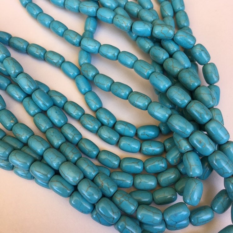 Turquoise Blue Synthetic Gemstone Beads 12x8mm Oval Drum Craft Bead 34 Piece Strand