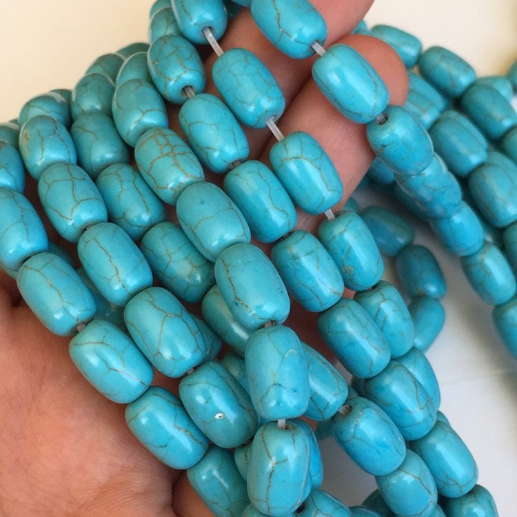 Turquoise Blue Synthetic Gemstone Beads 12x8mm Oval Drum Craft Bead 34 Piece Strand