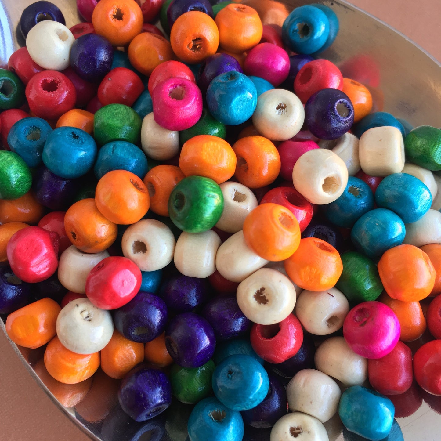 8mm Multi Colour Wood Bead, Rondelle Round Wooden Beads, 150 Assorted Rainbow Smooth Ball Spacer Beads