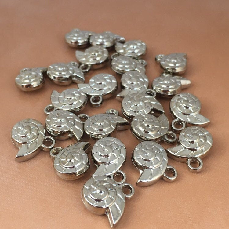 Silver Chamber Sea Shell Charms 15mmx14mm CCB Plastic Jewellery Making Craft Charm