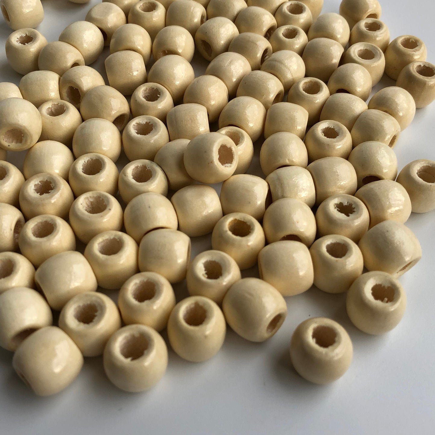 Beige Wooden Macrame Bead 12mm Oval Drum Shaped Wood Beads 50 Pieces