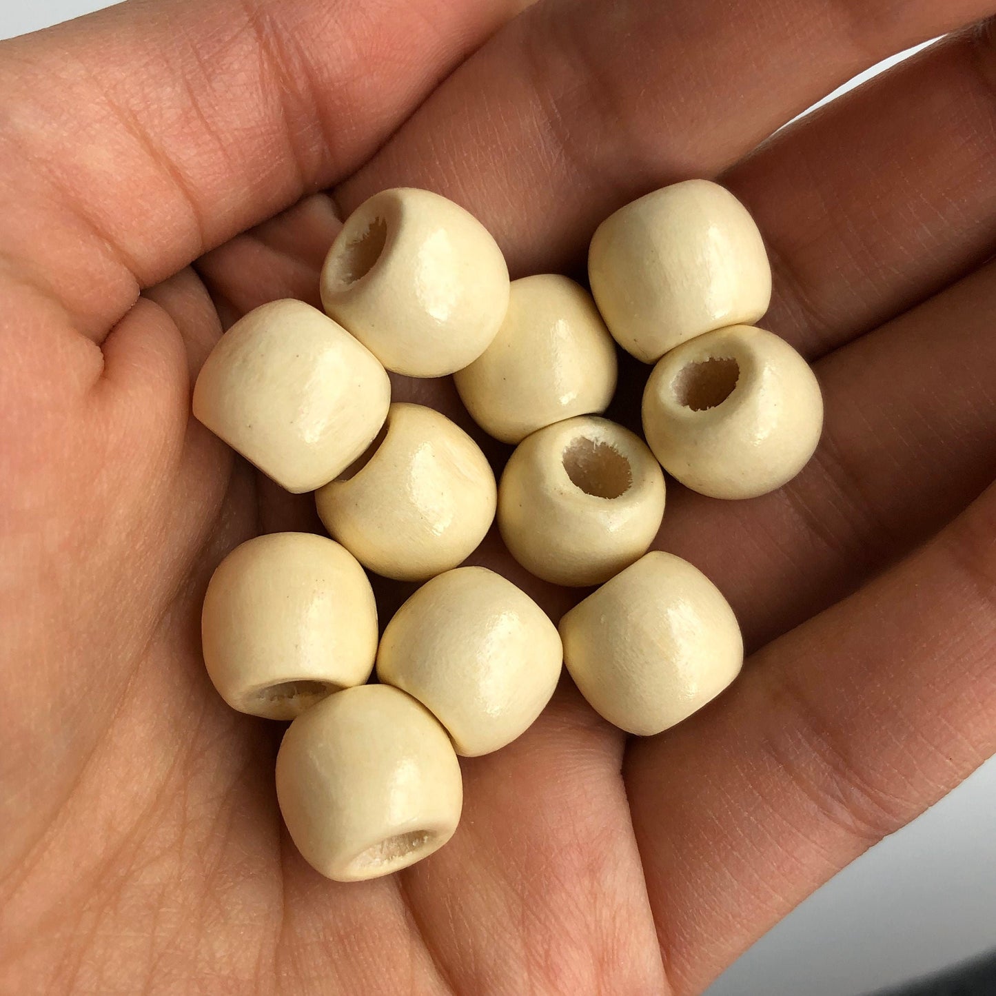 Beige Wooden Macrame Bead 12mm Oval Drum Shaped Wood Beads 50 Pieces