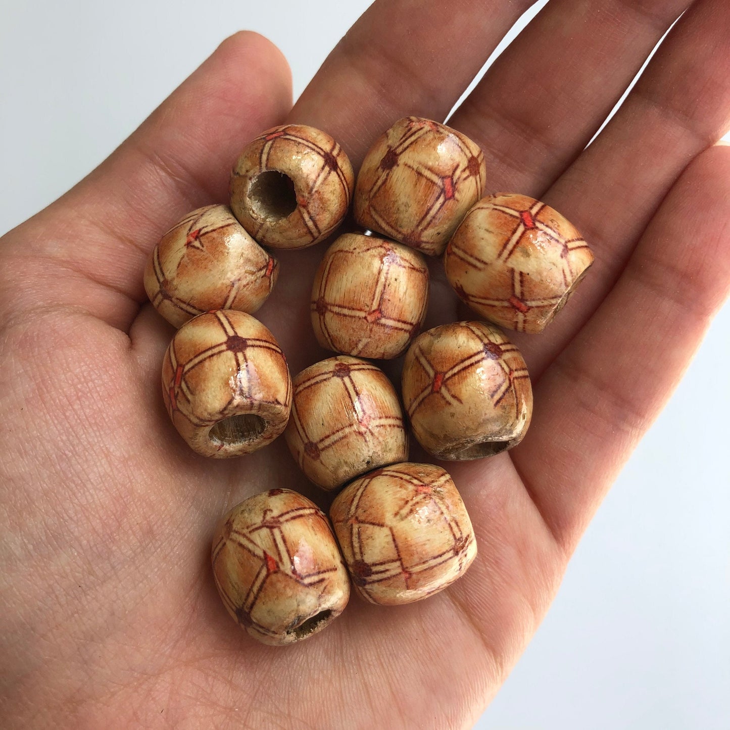 Tribal Pattern Macrame Wood Beads 18mm Barrel Drum Wooden Dreadlock Bead 25 Pieces