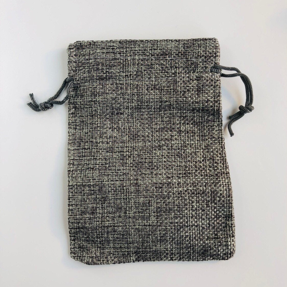 Grey Draw String Pouch, Gift Bag Jute Linen Fabric 13x9cm, 5pcs