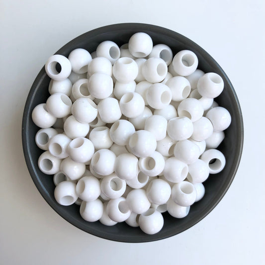 White Macrame Beads 12mm Round Plastic Resin Craft Bead 50 Pieces