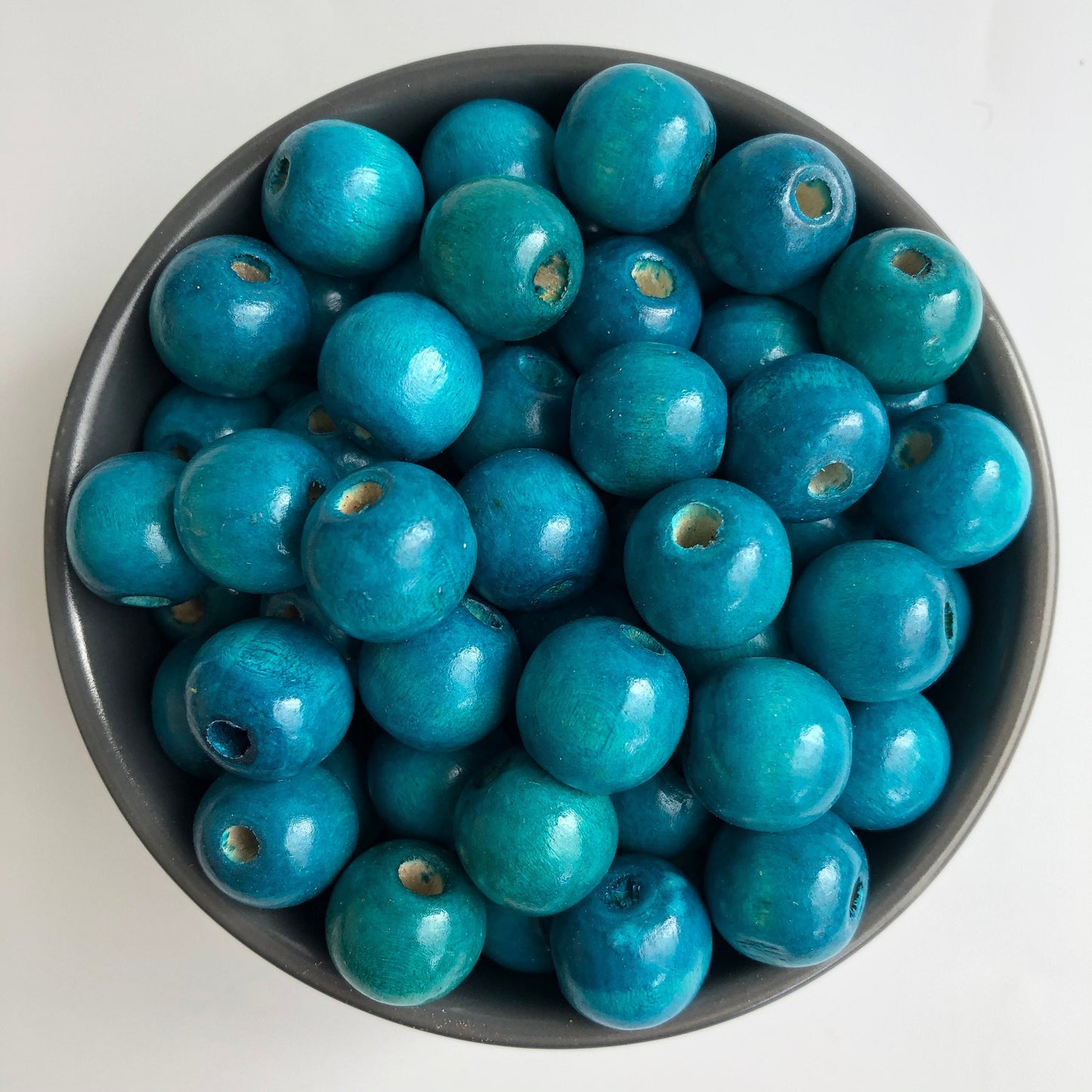 25pcs Natural Wood Bead, Round Wooden Beads, Turquoise Blue 16x15mm Macrame Beading Supplies