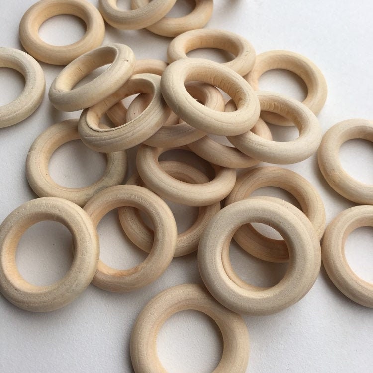 Natural Macrame Wood Rings 30mm Round Unpainted Wooden Link 10 Pieces