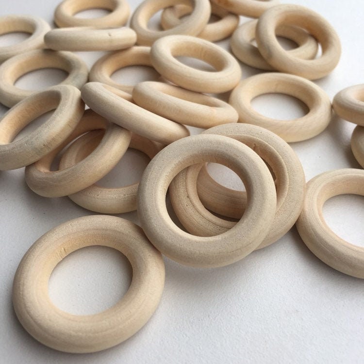 Natural Macrame Wood Rings 30mm Round Unpainted Wooden Link 10 Pieces