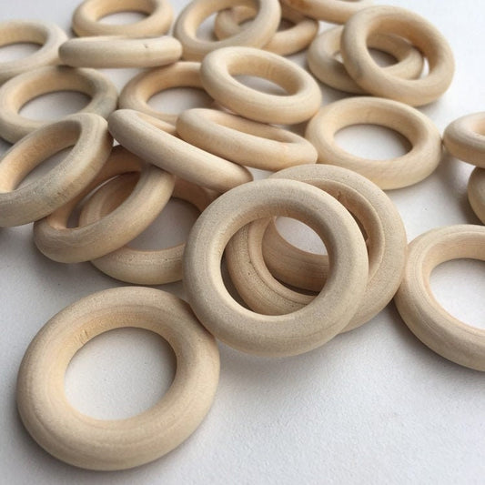 Natural Macrame Wood Rings 30mm Round Unpainted Wooden Link 10 Pieces