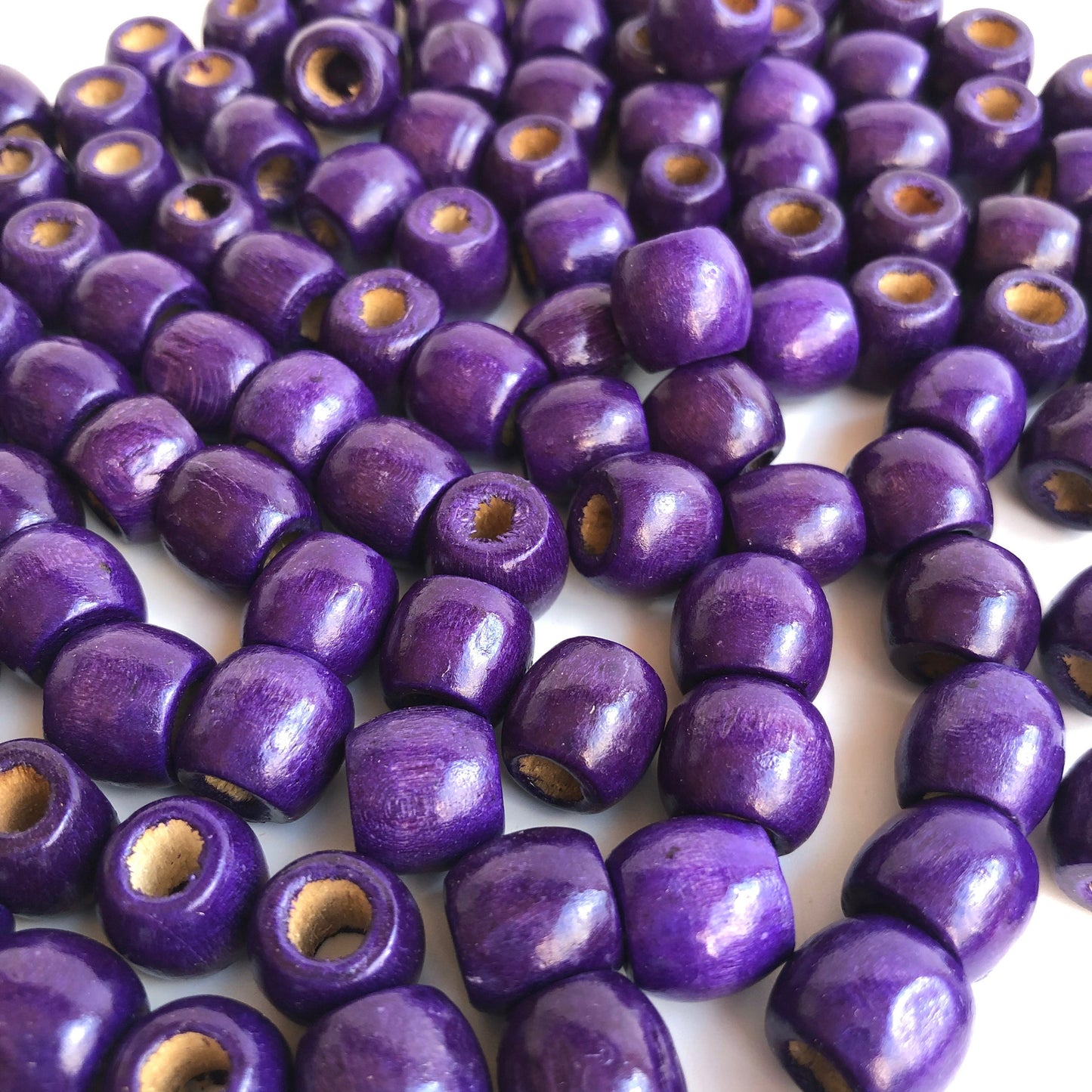 Purple Macrame Wood Beads 12mm Drum Barrel Wooden Dreadlock Pony Bead 50 Pieces