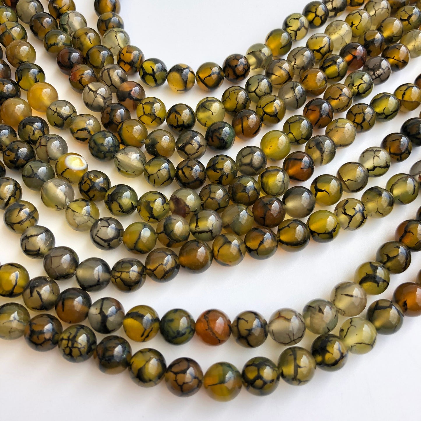 Natural Dragon Vein Agate 8mm Round Crystal Gemstone Beads 22 Pieces Strand