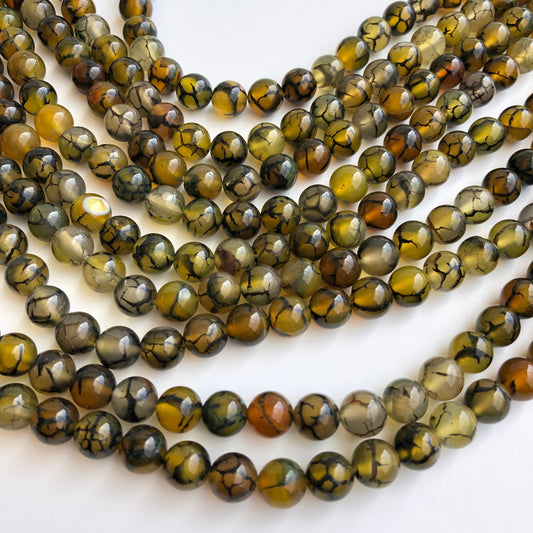 Natural Dragon Vein Agate 8mm Round Crystal Gemstone Beads 22 Pieces Strand