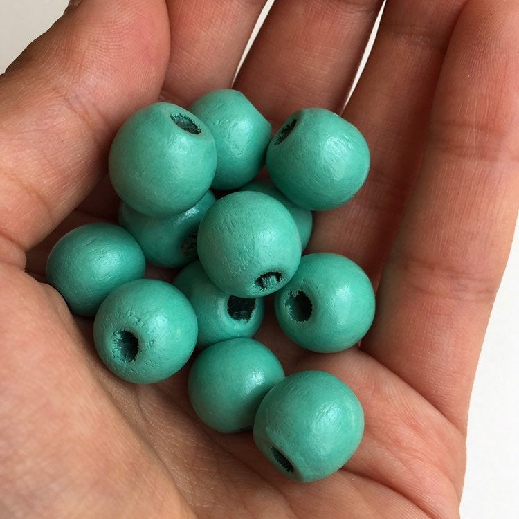 Mint Green Wood Beads 14mm Round DIY Wooden DIY Craft Bead 25 Pieces