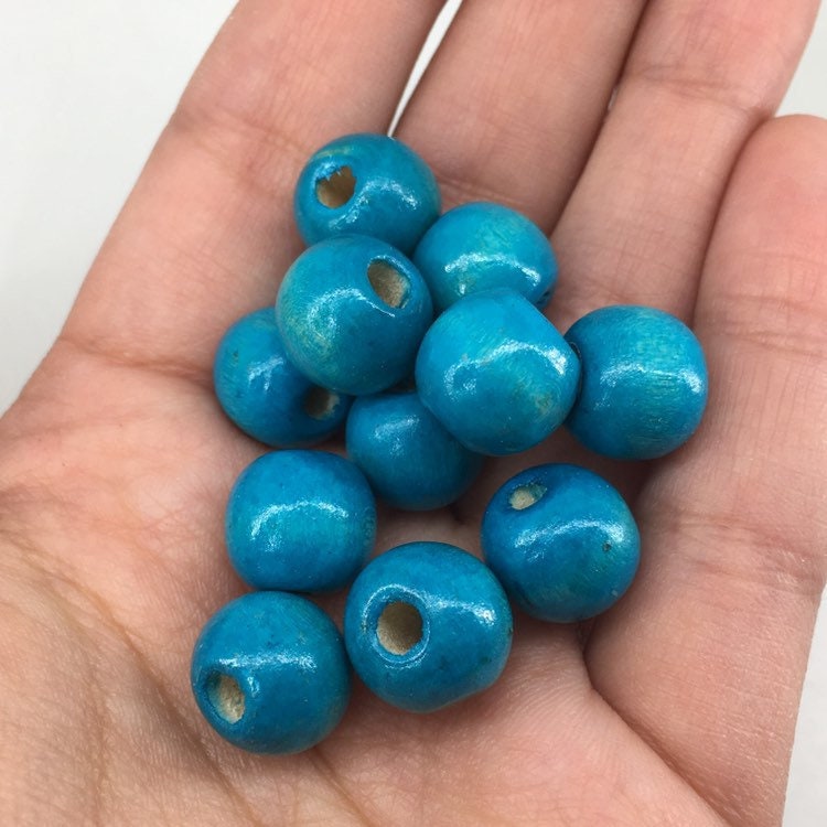 50X Pieces Turquoise Blue Wood Beads, 12mm Wooden Bead, Round Jewellery Making DIY Craft Beads