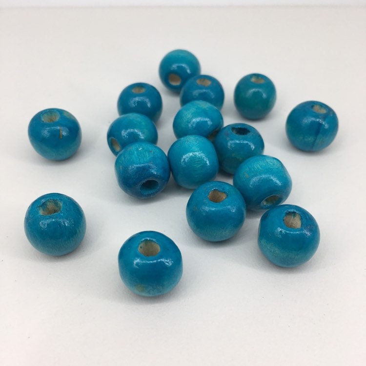 50X Pieces Turquoise Blue Wood Beads, 12mm Wooden Bead, Round Jewellery Making DIY Craft Beads