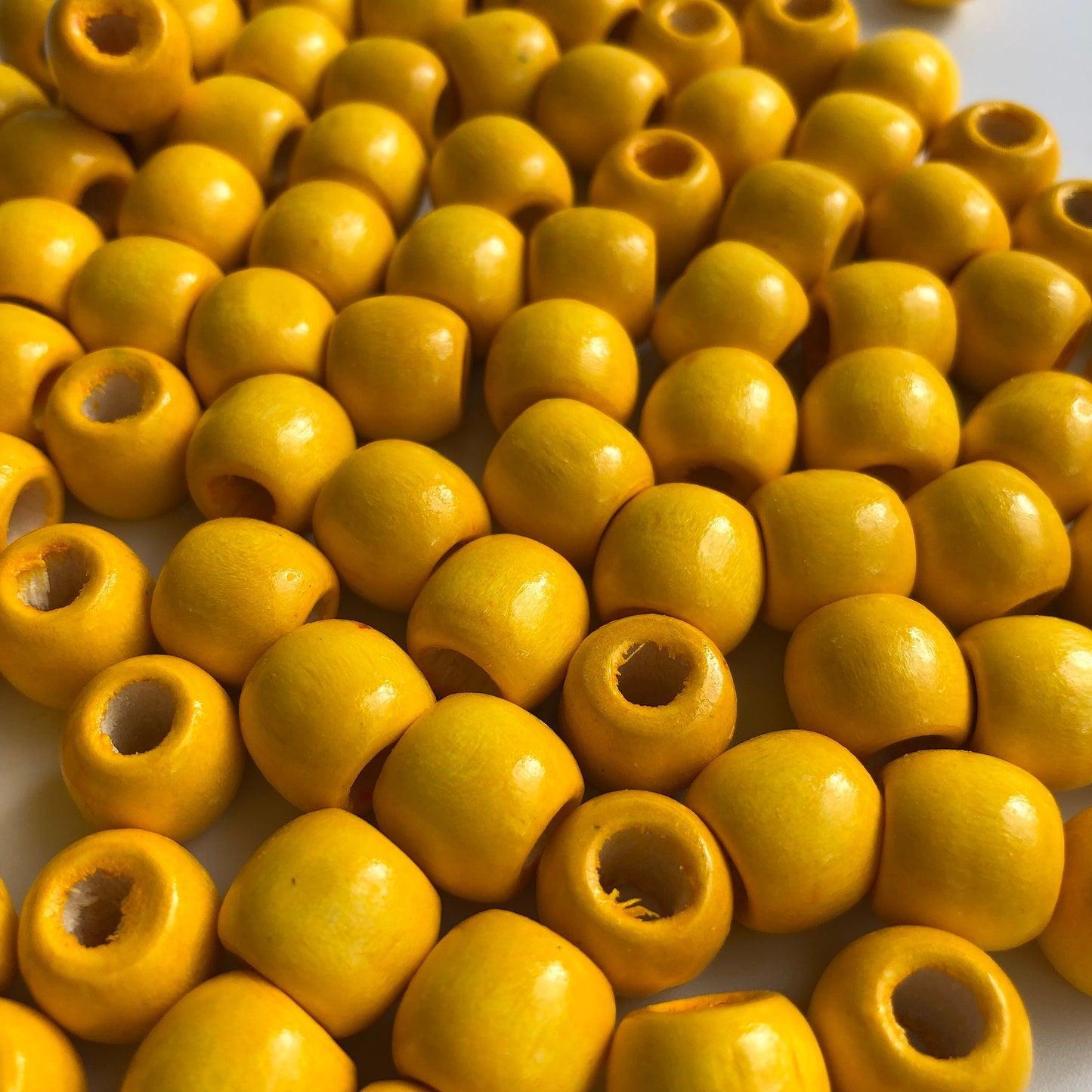 Yellow Wooden Macrame Bead 12mm Oval Drum Shaped Beads 50 Pieces