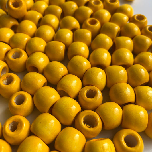 Yellow Wooden Macrame Bead 12mm Oval Drum Shaped Beads 50 Pieces