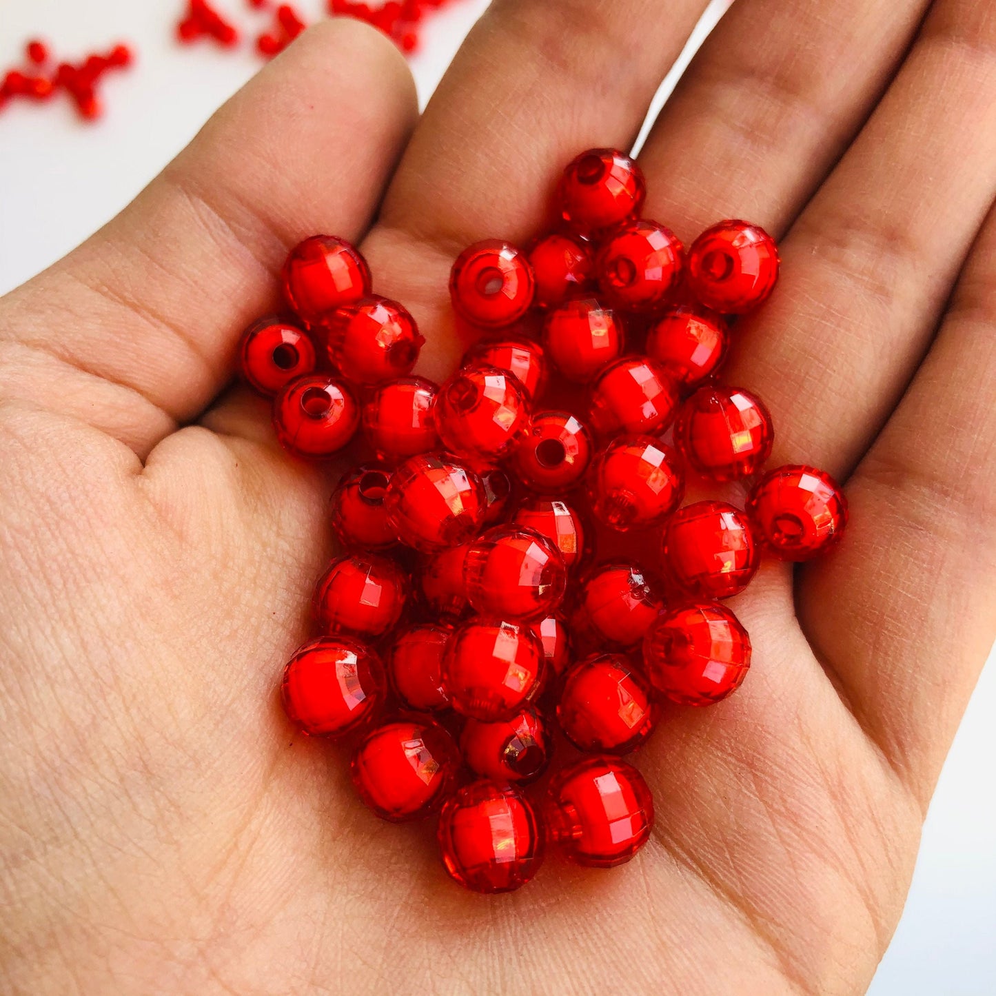 Red Resin Beads 8mm Round Faceted DIY Jewellery Making Bead 100 Pieces