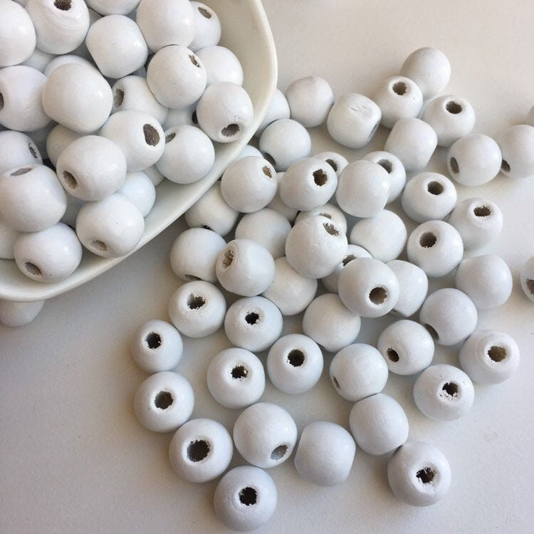 White Wood Beads 14mm Round DIY Craft Wooden Jewellery Bead 25 Pieces