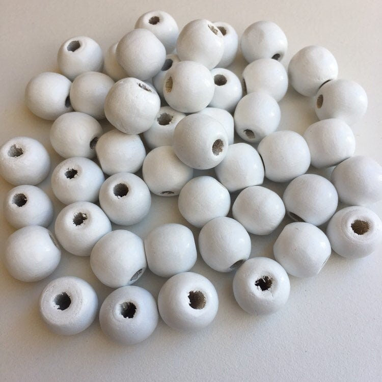 White Wood Beads 14mm Round DIY Craft Wooden Jewellery Bead 25 Pieces