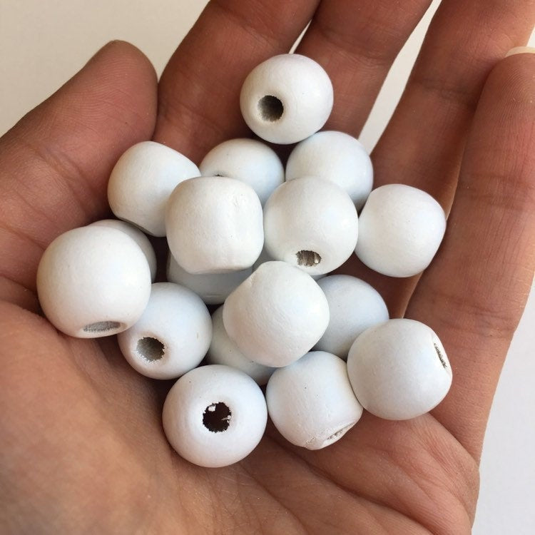 White Wood Beads 14mm Round DIY Craft Wooden Jewellery Bead 25 Pieces