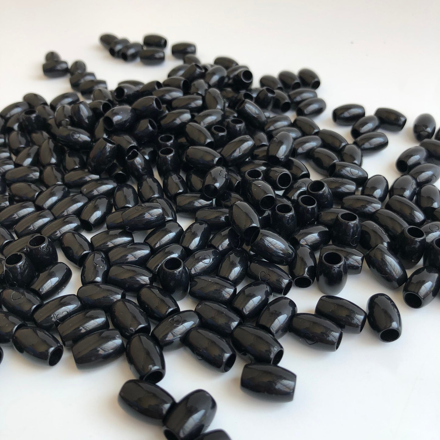 Black Macrame Beads 12x8mm Oval Barrel Plastic Resin Craft Bead 50 Pieces