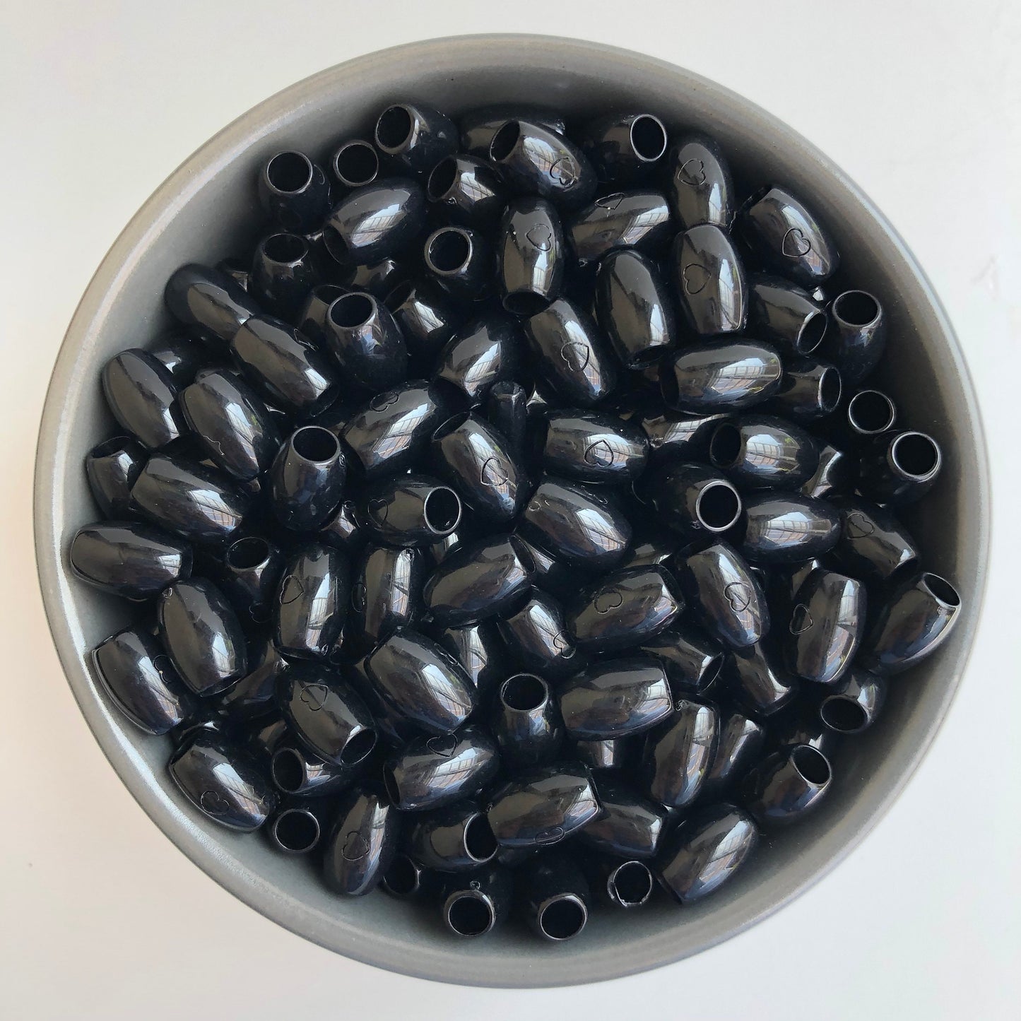 Black Macrame Beads 12x8mm Oval Barrel Plastic Resin Craft Bead 50 Pieces