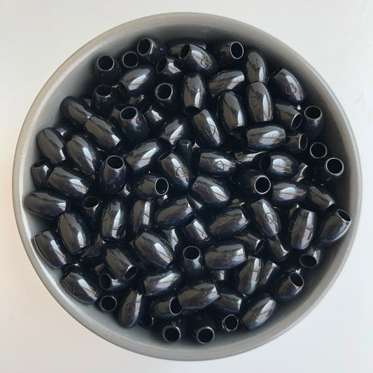 Black Macrame Beads 12x8mm Oval Barrel Plastic Resin Craft Bead 50 Pieces