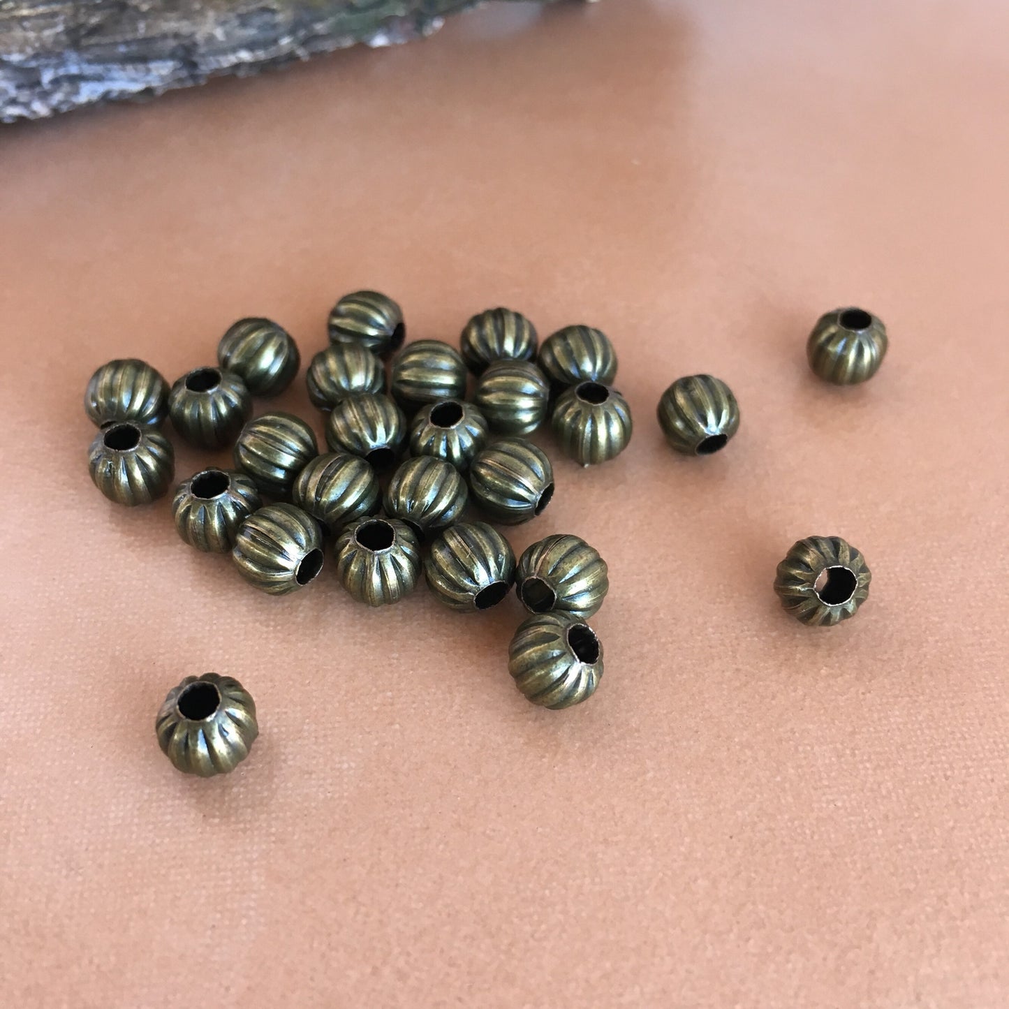 Bronze Metal Beads 6mm Round Corrugated Iron Pumpkin Spacer Bead 100 Pieces