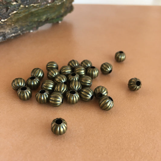 Bronze Metal Beads 6mm Round Corrugated Iron Pumpkin Spacer Bead 100 Pieces