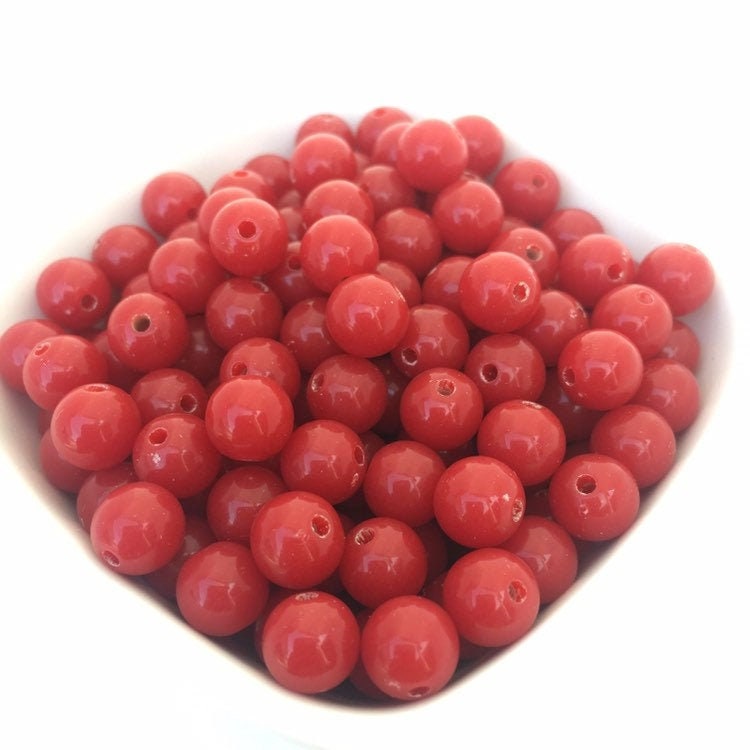 Red Acrylic Resin Beads 8mm Round DIY Necklace Bead 100 Pieces