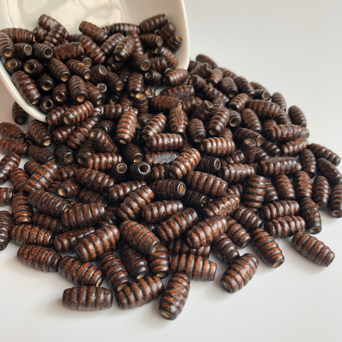 Dark Brown Wood Beads 15x8mm Oval Wooden Beehive Spiral Bead 100 Pieces