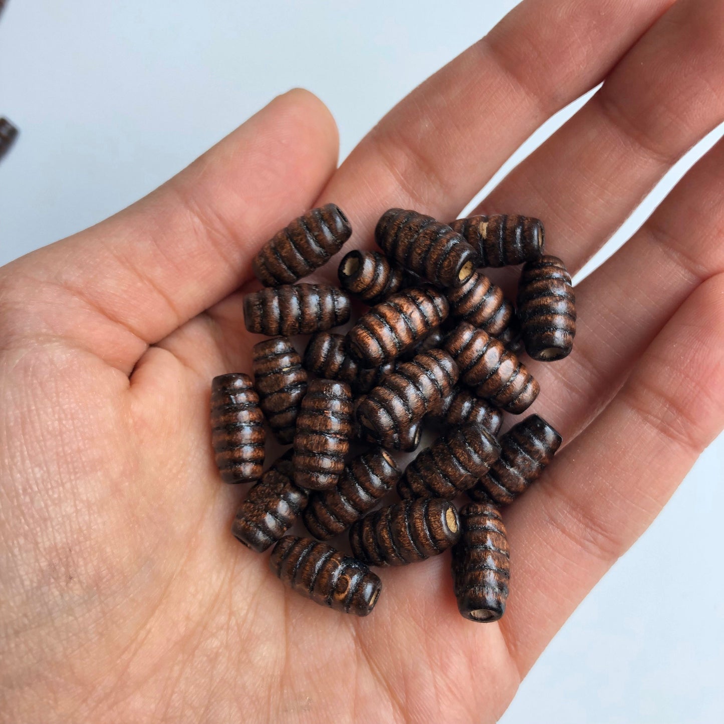 Dark Brown Wood Beads 15x8mm Oval Wooden Beehive Spiral Bead 100 Pieces