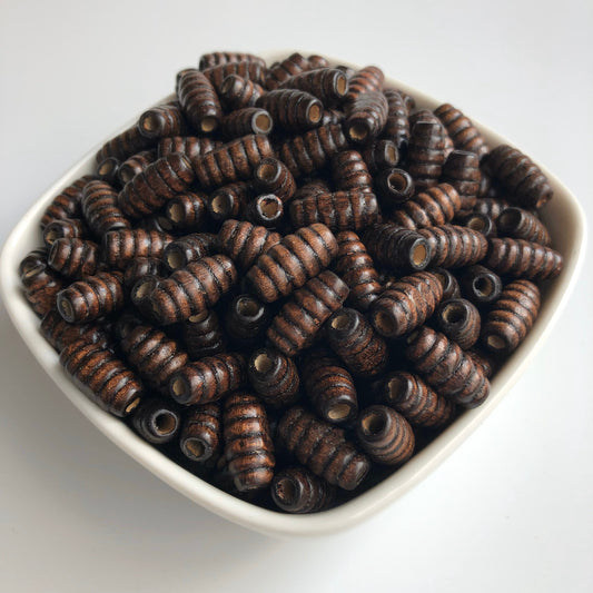 Dark Brown Wood Beads 15x8mm Oval Wooden Beehive Spiral Bead 100 Pieces