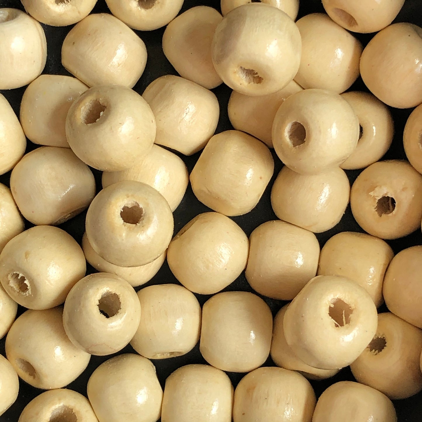 Round Beige Wood Beads close up