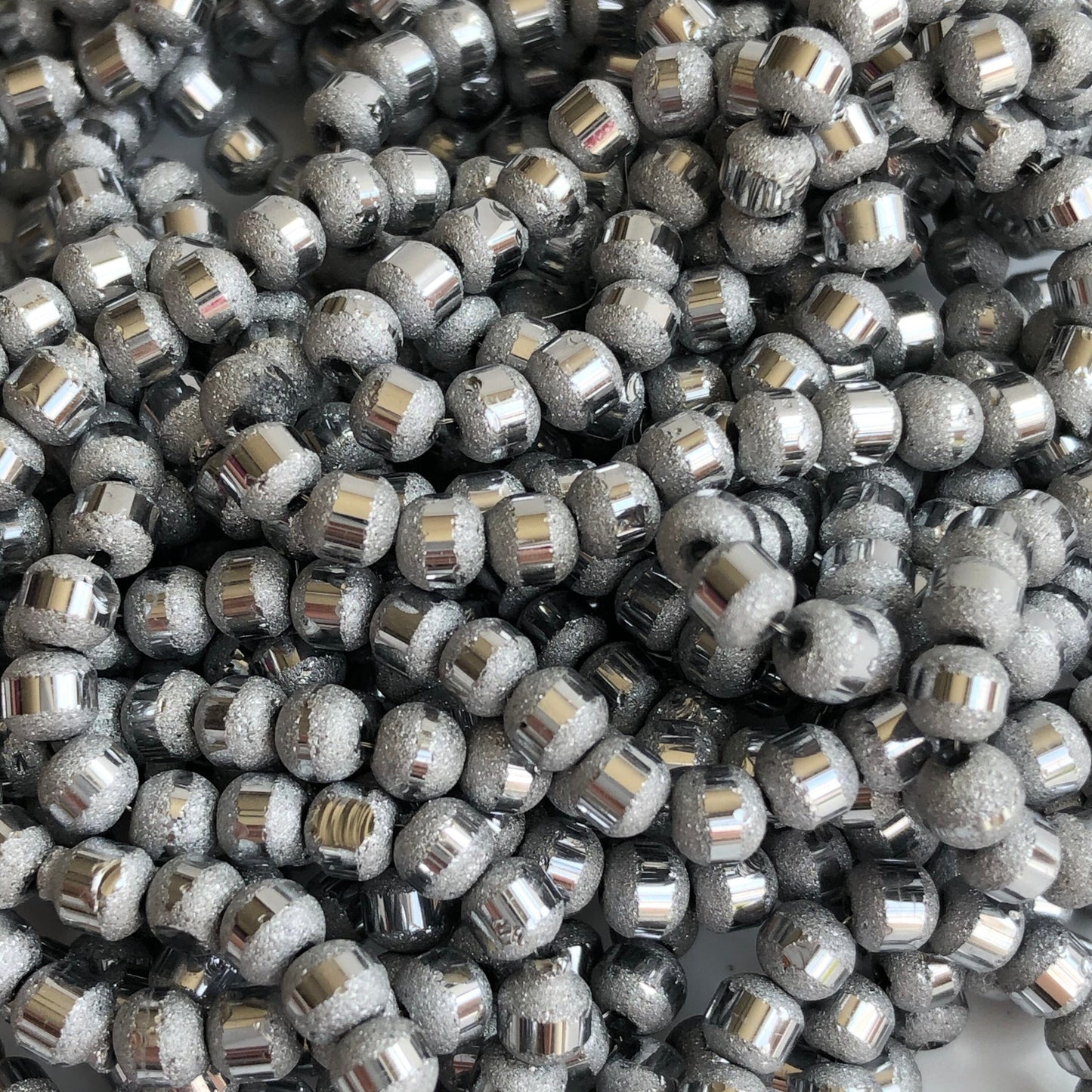 Silver Electroplated Frosted Glass Beads 5mm Round Metallic Bead 100 Piece Strand