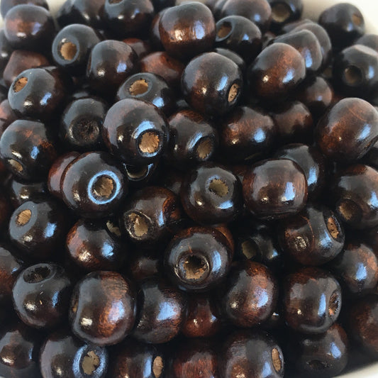 Dark Brown Wood Beads 10x9mm Round Wooden Craft Beads 100 Pieces