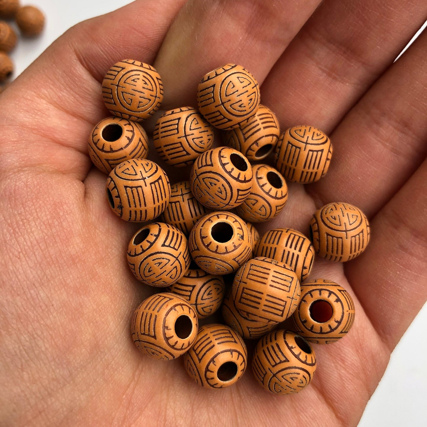 Tan Brown Tribal Beads 1mm Round Patterned Plastic Craft Bead 50 Pieces