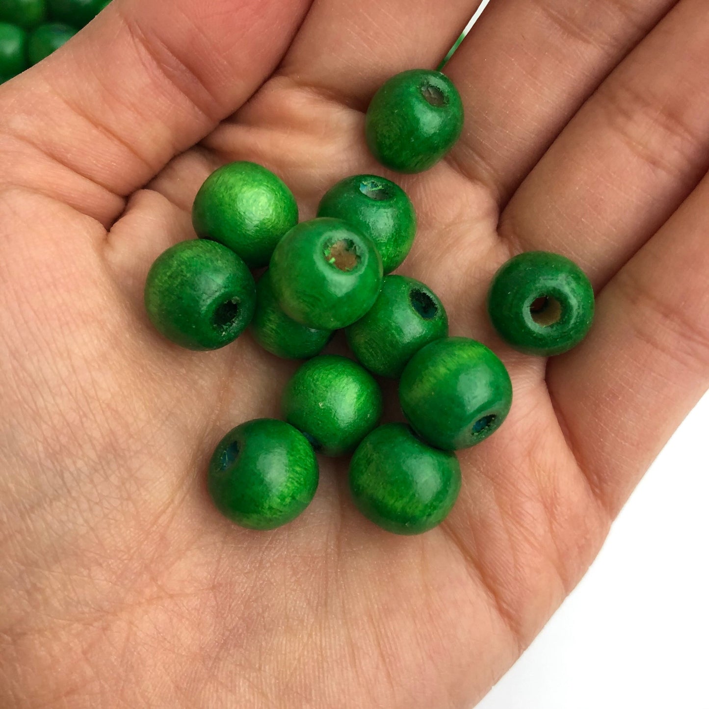 50pcs Natural Wood Bead, Round Wooden Beads, Green 12x10mm Smooth Craft Beads