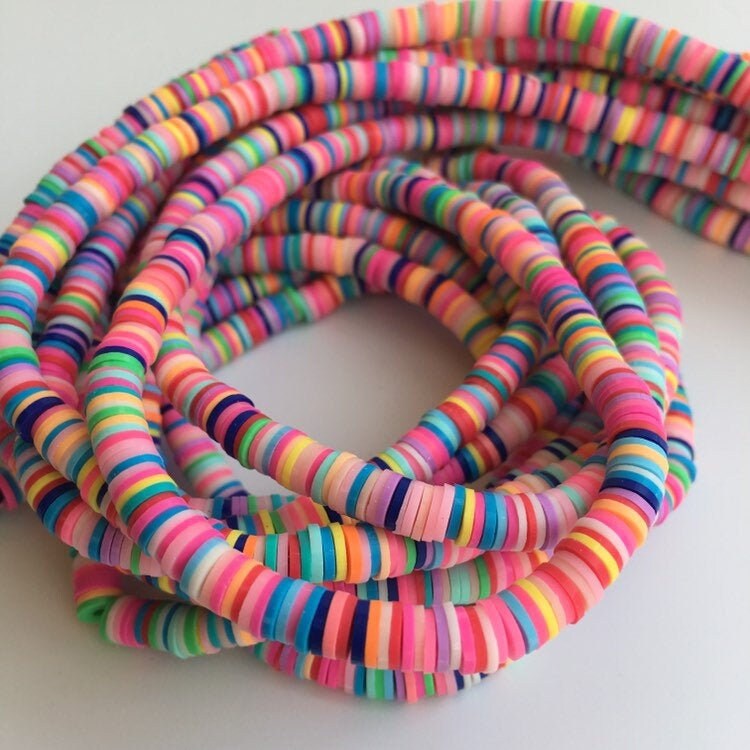 Clay Polymer Beads 6x1mm Mixed Rainbow Colours 380pcs Disc Boho Jewellery Making Beads 45cm Strand