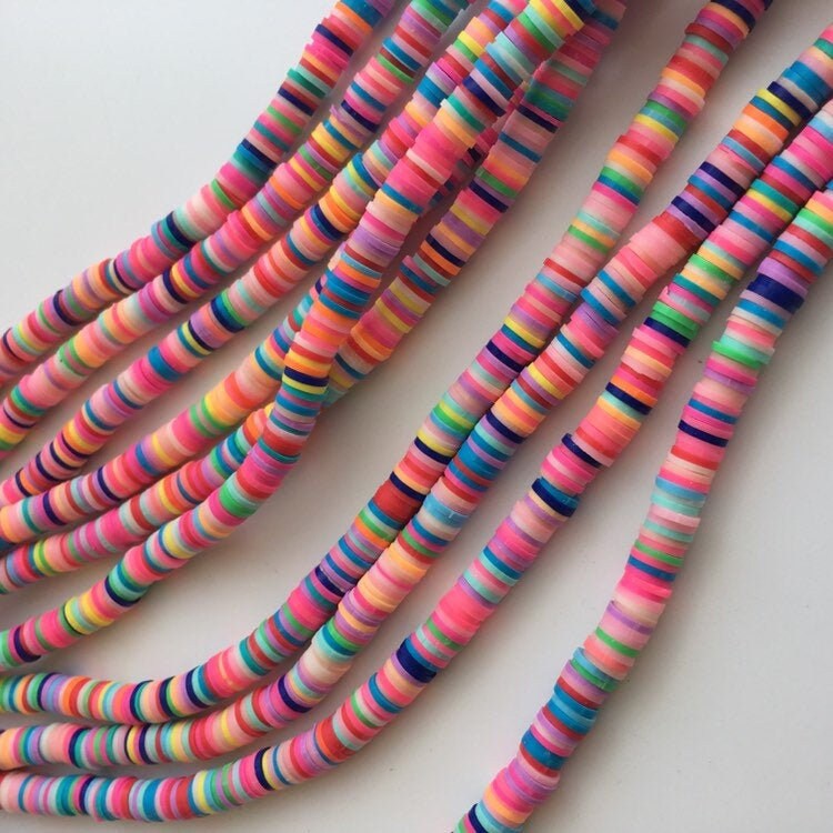 Clay Polymer Beads 6x1mm Mixed Rainbow Colours 380pcs Disc Boho Jewellery Making Beads 45cm Strand